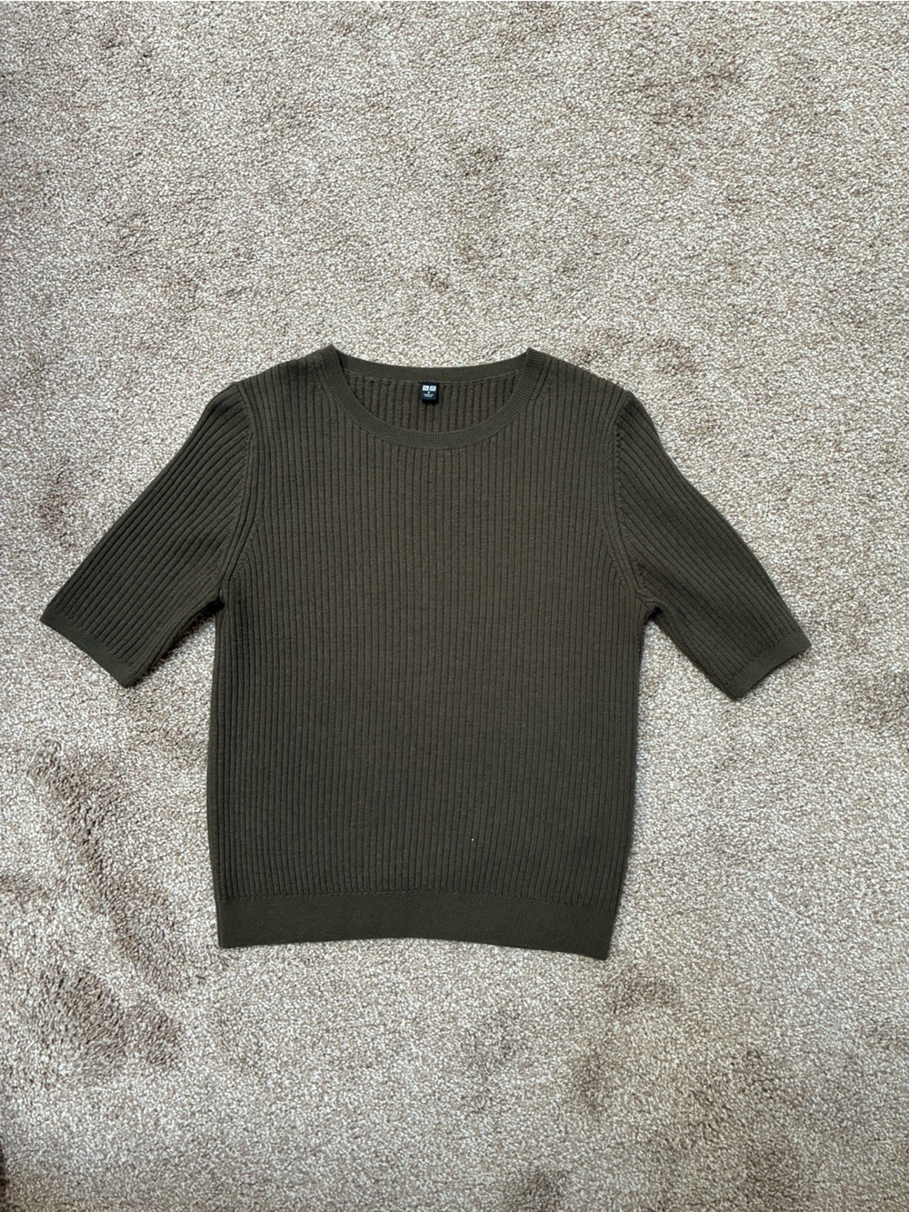 Ribbed Short Sleeve Sweater - Olive